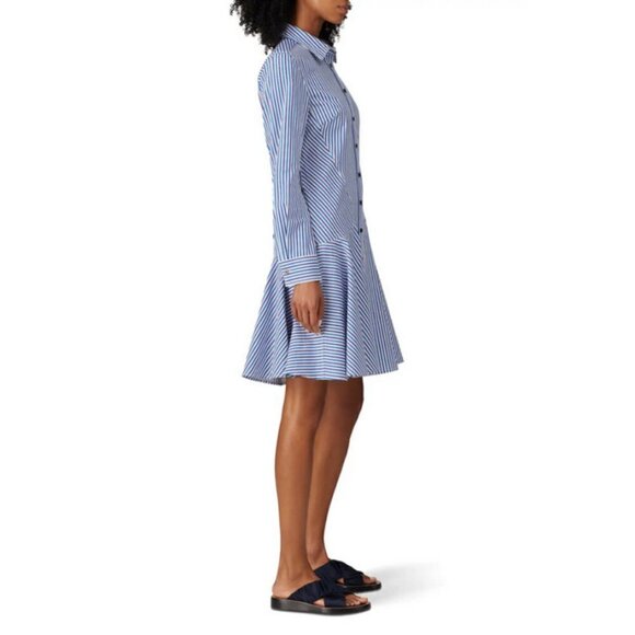 💕DEREK LAM💕 Blue Pin Stripe Shirtdress ~ Blue White 40 EUC Minimalist Chic - Picture 4 of 13